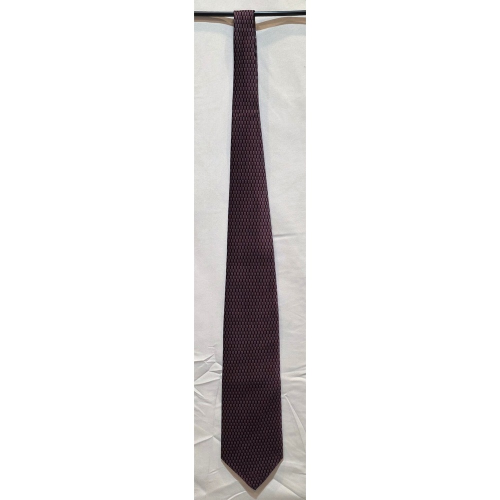 Carlo Palazzi Mens Silk Necktie Burgundy Blue Geometric Micro Pattern Hand Made